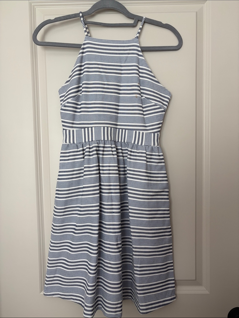 Banana Republic Navy and White Striped Halter Dress
